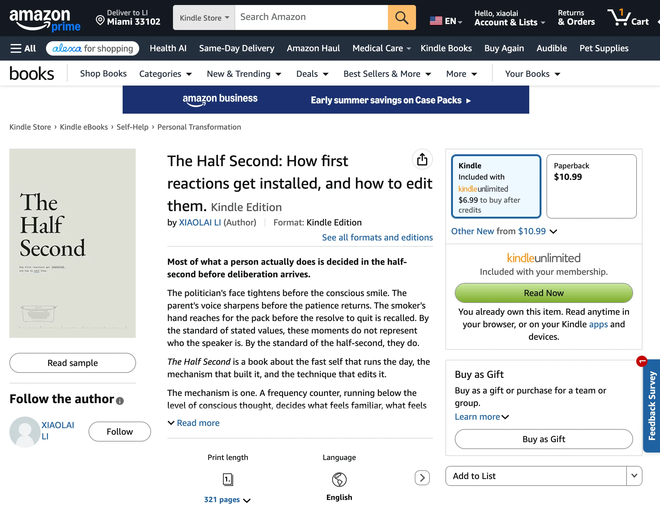 《The Half Second》—— 亚马逊商品页截图。